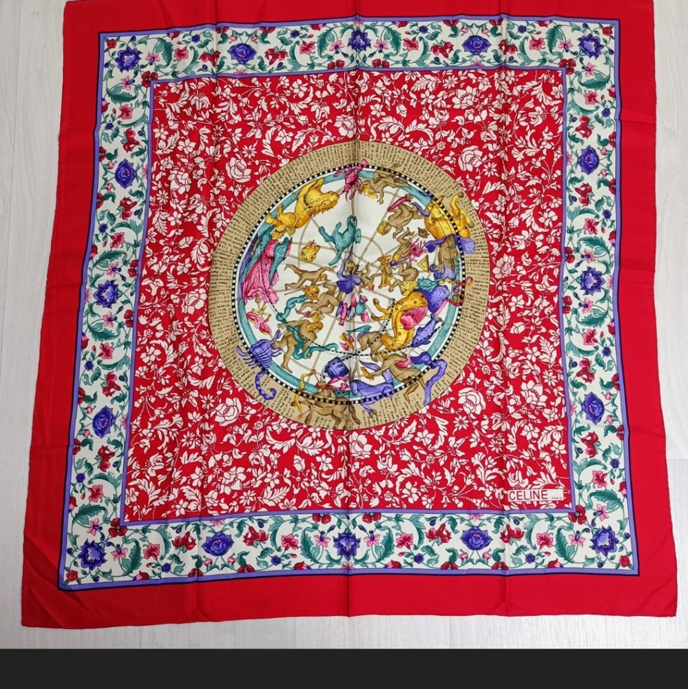 Celine Vintage 80's Zodiac Astrology Print Silk Scarf - Picture 6 of 7